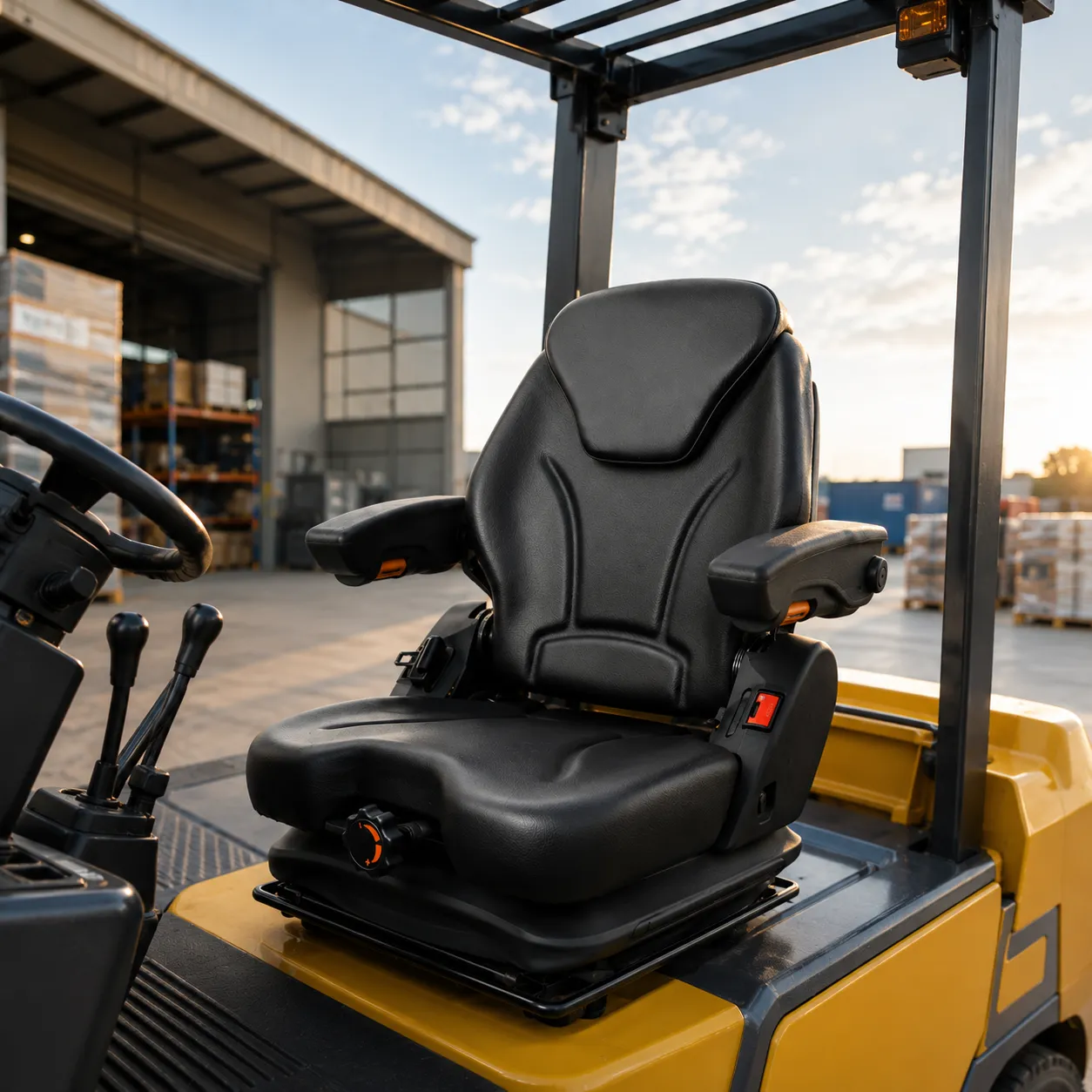 Forklift seats KL01, KL11, YY03 and YY53: operator station with steering wheel and control levers